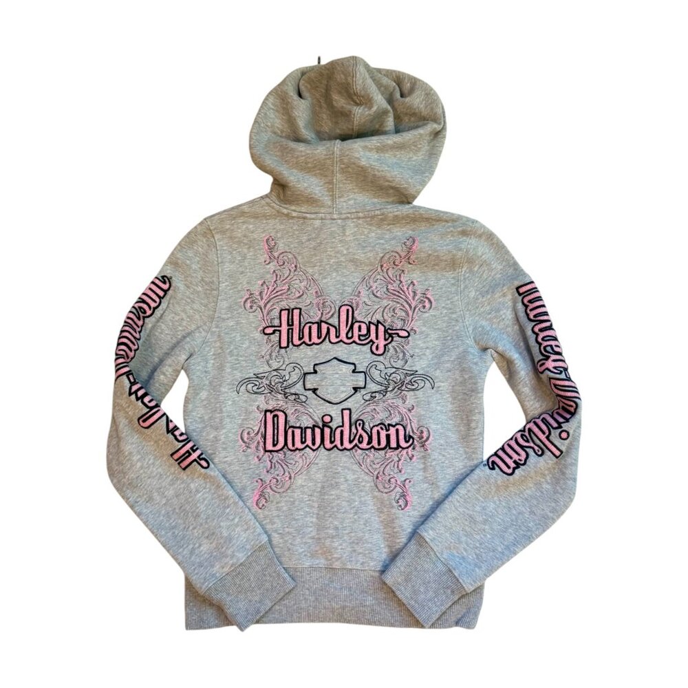 Harley Davidson Full Zip Hoodie Jacket! Size Small, Grey/Pink, EUC!